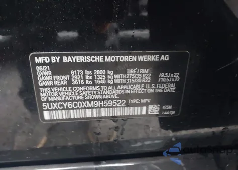 2021 BMW X6 xDrive40I z USA, uszkodzony, nr VIN 5UXCY6C0XM9H59522